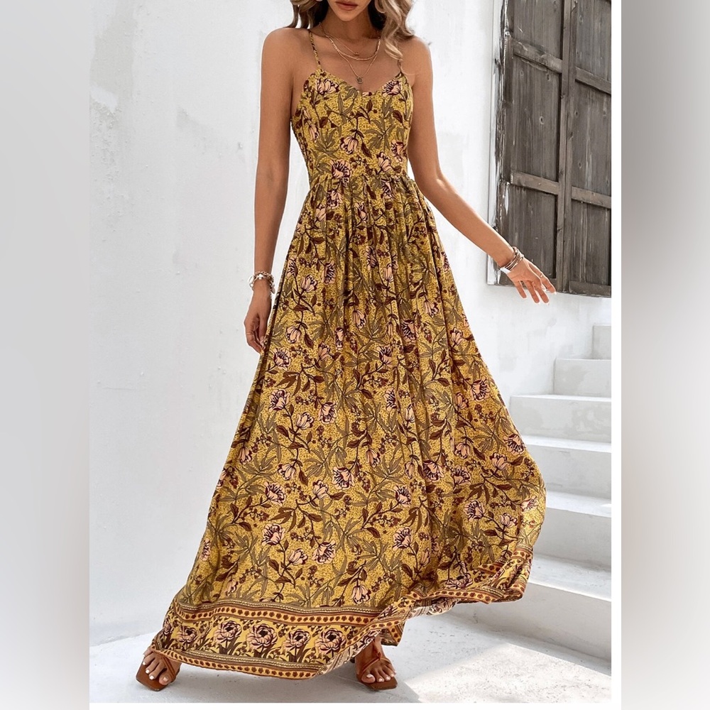 LAST ONE ๐ฅ Boho Floral Print Cami Dress Yellow - Picture 4 of 8